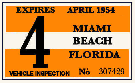 1954 Florida Inspection Sticker (Miami Beach)